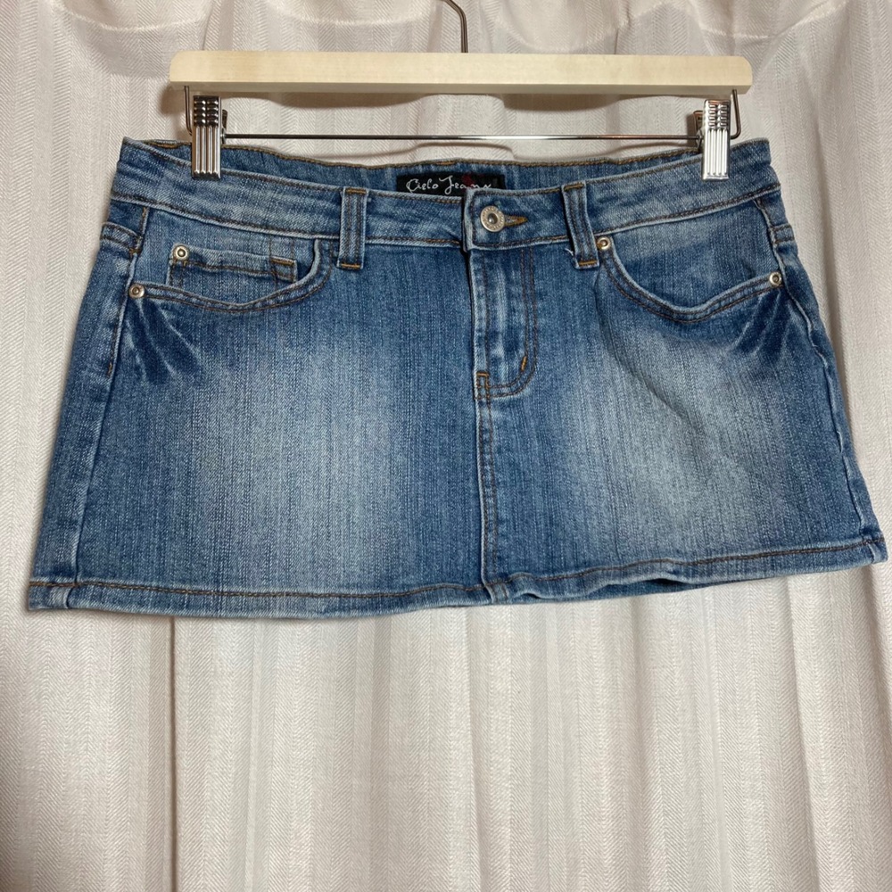 Micro Mini Skirt‎ Low Rise Y2K Cielo Jeans Womens Medium Wash Denim Size Large